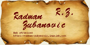 Radman Zubanović vizit kartica